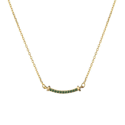 Luxury fine brass jewelry 14k gold plated green zircon bar pendant necklace   